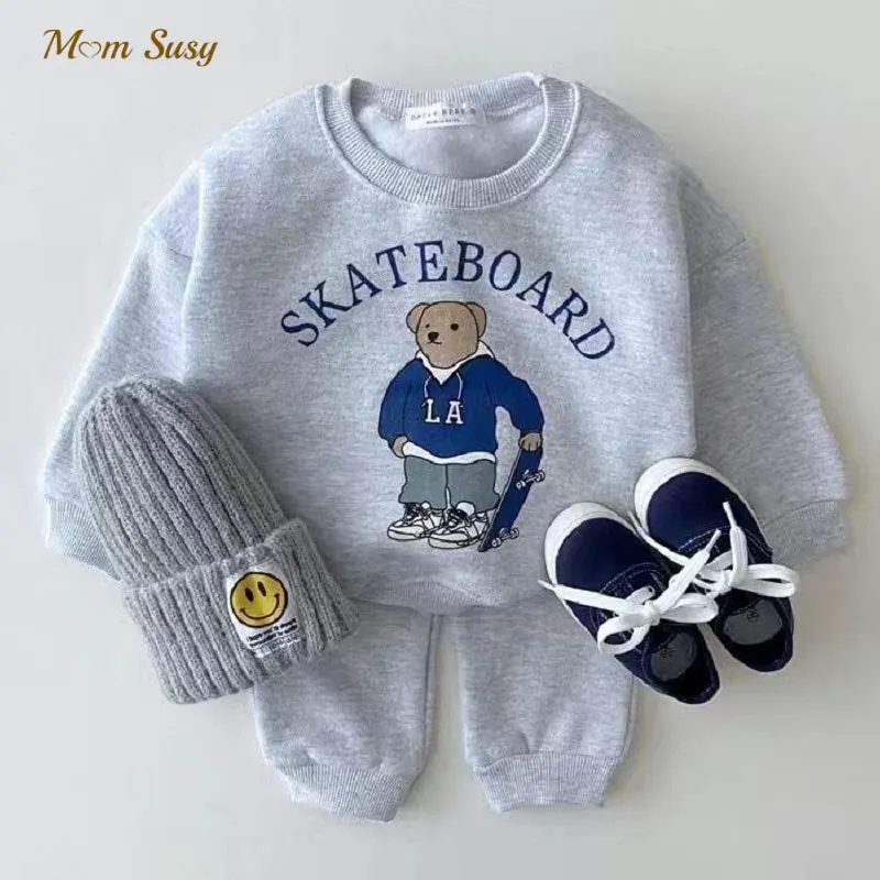 

Baby Girl Boy Clothes Set Sweatshirt+Pant 2PCS Infant Toddler Child Hoodie Clothing Set Bear Print Baby Clothes 1-7Y