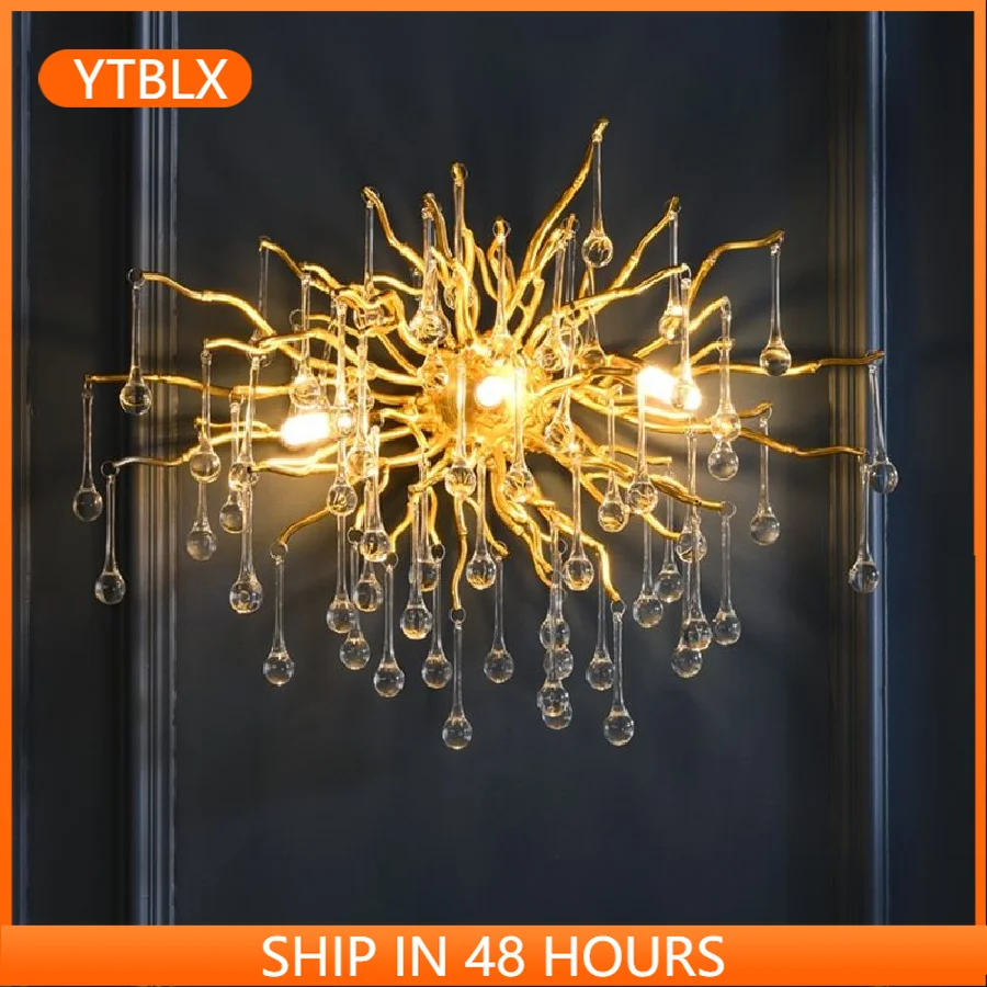 

Luxury Crystal Wall Lamp Vintage Living Room TV Background LED Light Decoration for Bedroom Bedside Wall Lamps Crystal Pendant