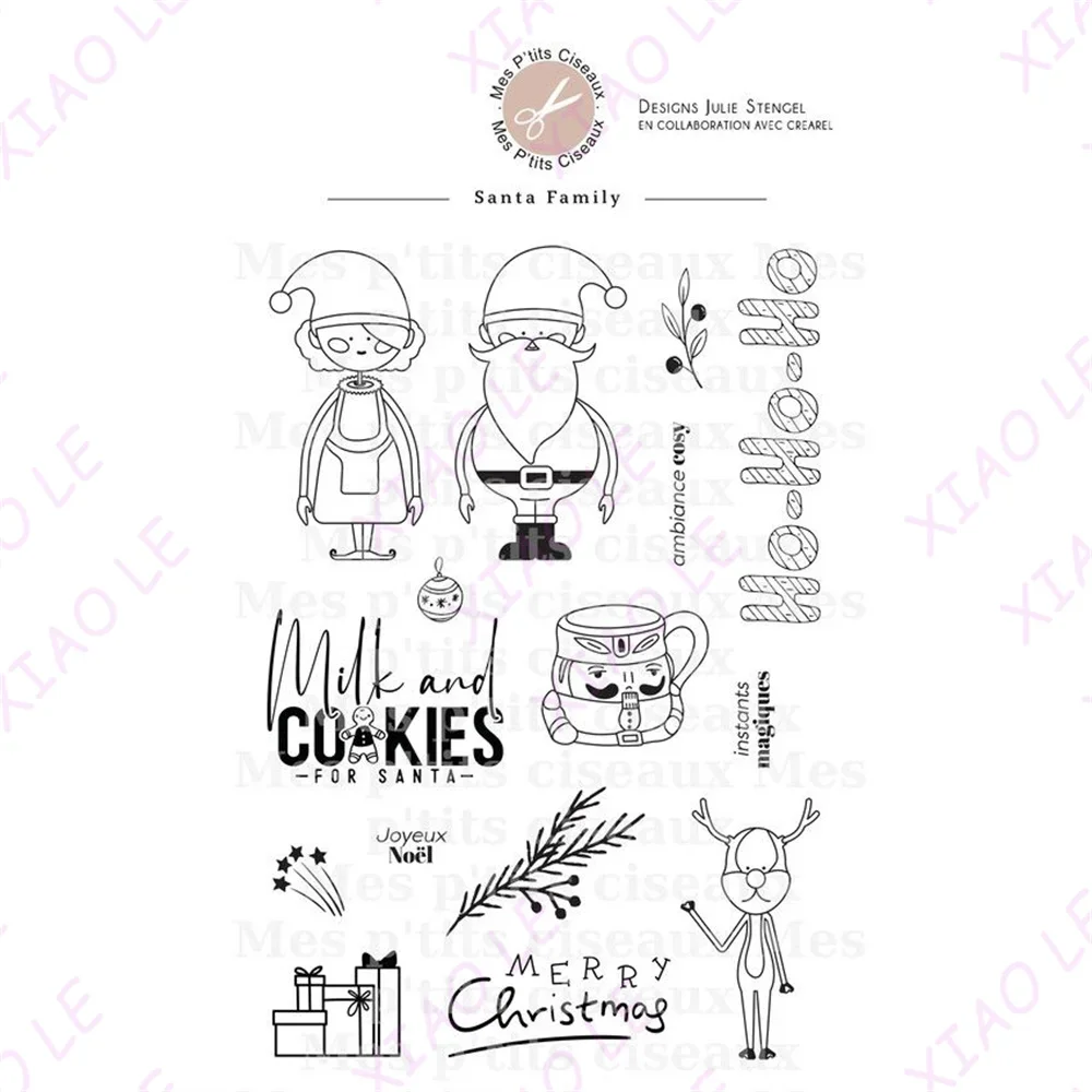 Merry Christmas Santa Family Metal Cutting Dies Clear Stamps Scrapbook Diary Decoration Embossing Cut Template DIY Greeting