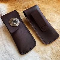 first layer cowhide leather folding knife scabbard portable knife cover diy pocket knife outdoor edc tool holster protection bag