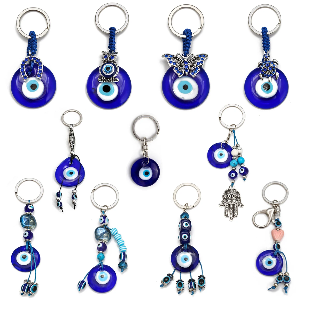 

Turkish Lucky Blue Evil Eye Keychain Owl Butterfly Hamsa Hand Glass Charms Bag Car Key Chain Accessories Gift for Women Men