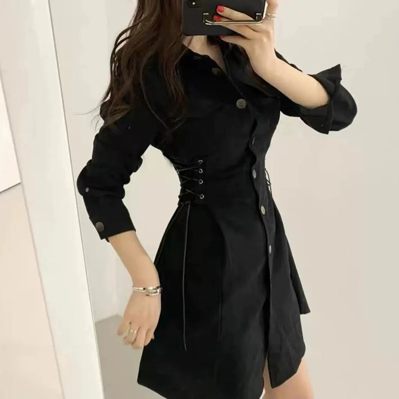 Элегантное шикарное платье в Корейском стиле весеннее модное однобортное