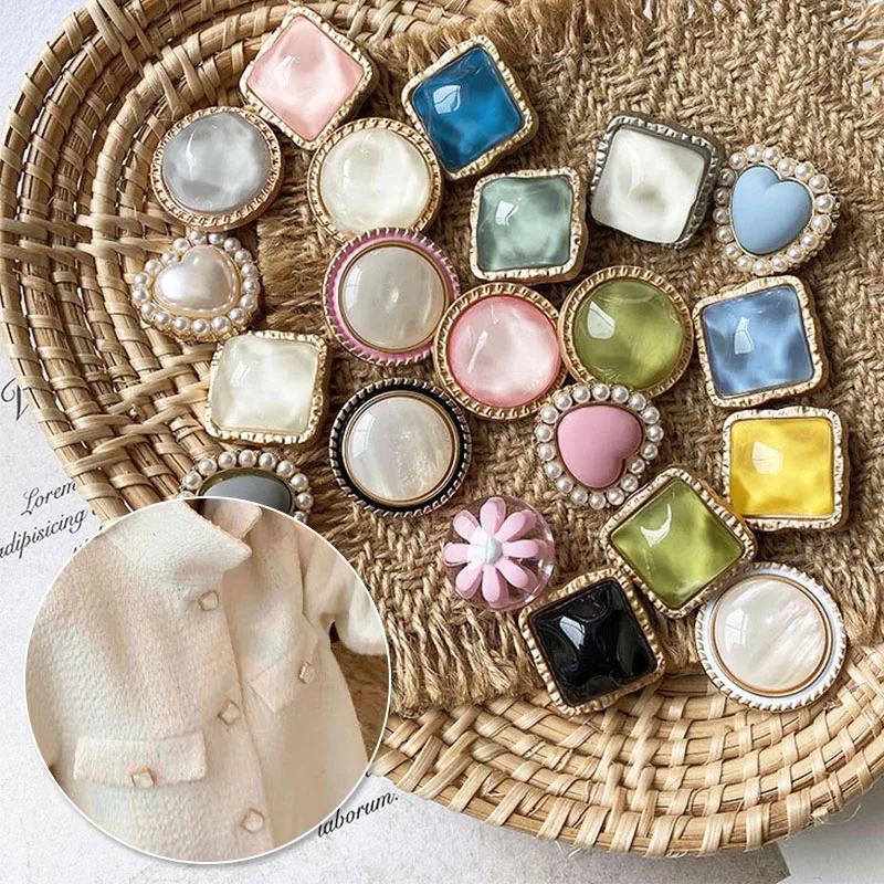 

Natural Stone Metal Combination Button Diy Sweater Coat Alloy Hand-Sewns Quare Round Button Color Decorative Button Gift 2022