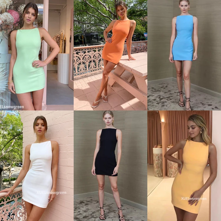 Women Sleeveless Slim Fit Elastic Casual Mini Dress