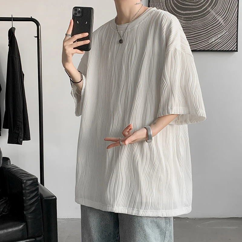 Свитшот мужской оверсайз с коротким рукавом модная драпировка плиссировка