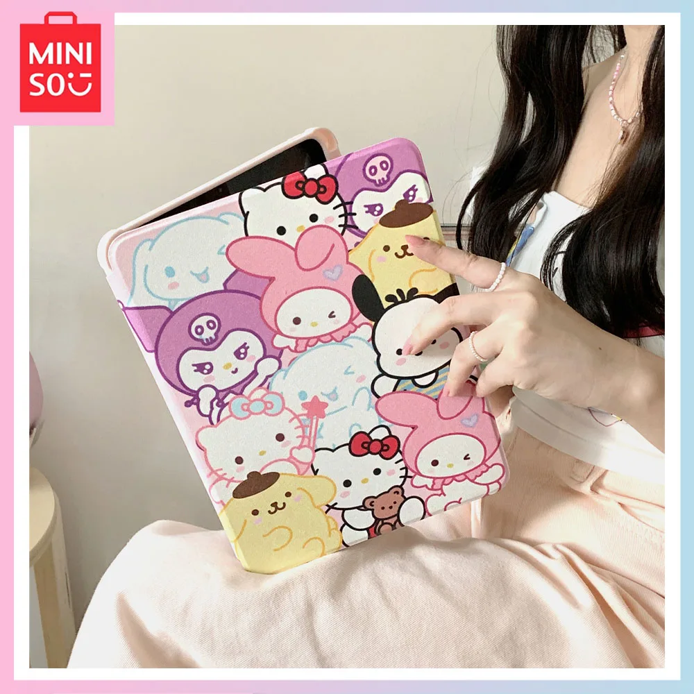 

Miniso Hellokitty Cartoon iPad2022 Protective Case Air3/4/5 Anti Drop Strap Pen Slot Pro11 Cute ins Girl Birthday Christmas Gift