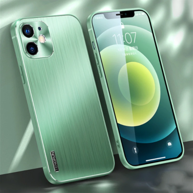 

Luxury Laser Metal Matte Brushed Case For iPhone 13 12 Pro MAX 11 XS MAX XR XS Metal Hard Back Shockproof Phone Protection Cover