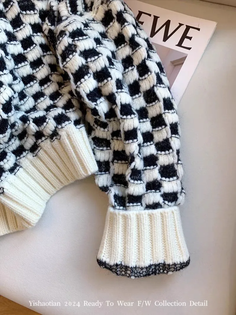 Женский Повседневный джемпер в клетку свободный трикотажный свитер контрастных