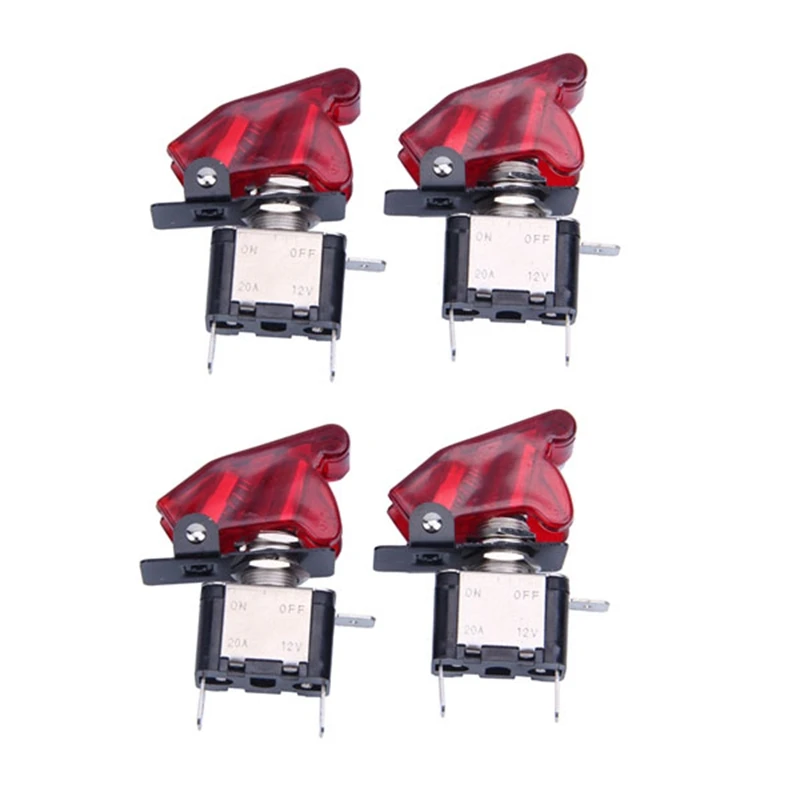 

4PC Red LED SPST Toggle Rocker Switch Control On/Off 12V 20A With Safety Cover