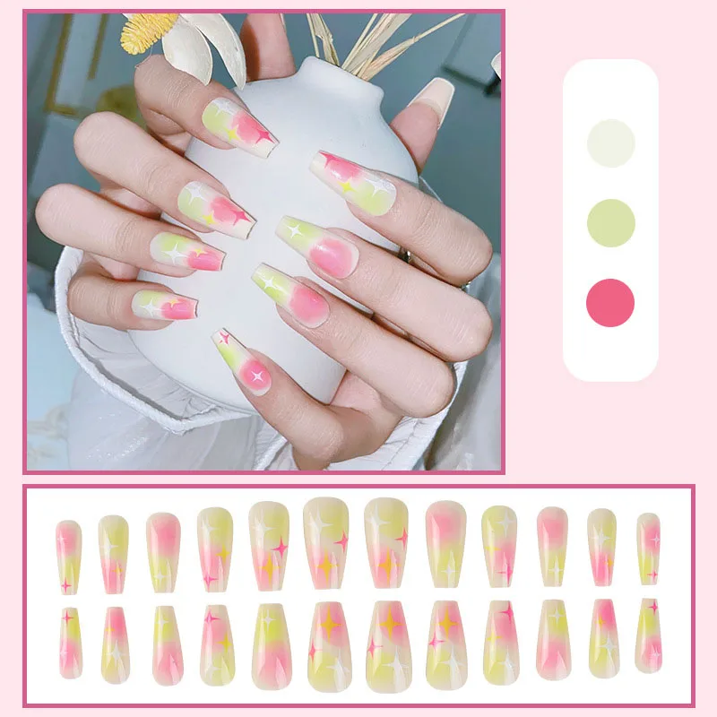 

24pcs/box Full Cover Nail Tips Wearable Press Fake Nails Art Glue Sticker Tip Wearing Tools False Manicure Patch Paragraph