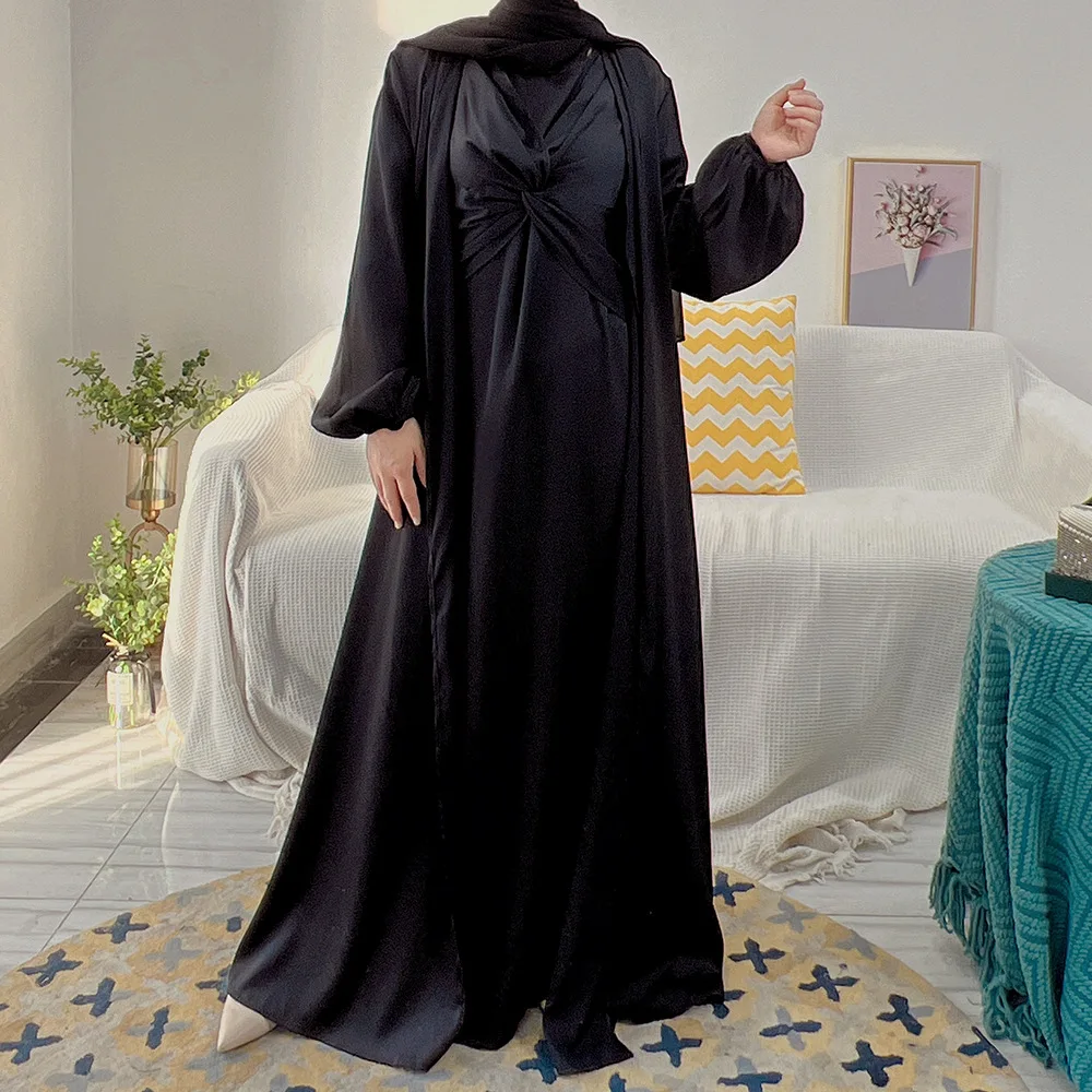 Middle East Muslimische Sets 2022 Turkey Dubai Solid Two Piece Dress Cardigan Modest Muslim Sets Jilbab Femme Musulman 2 Pieces
