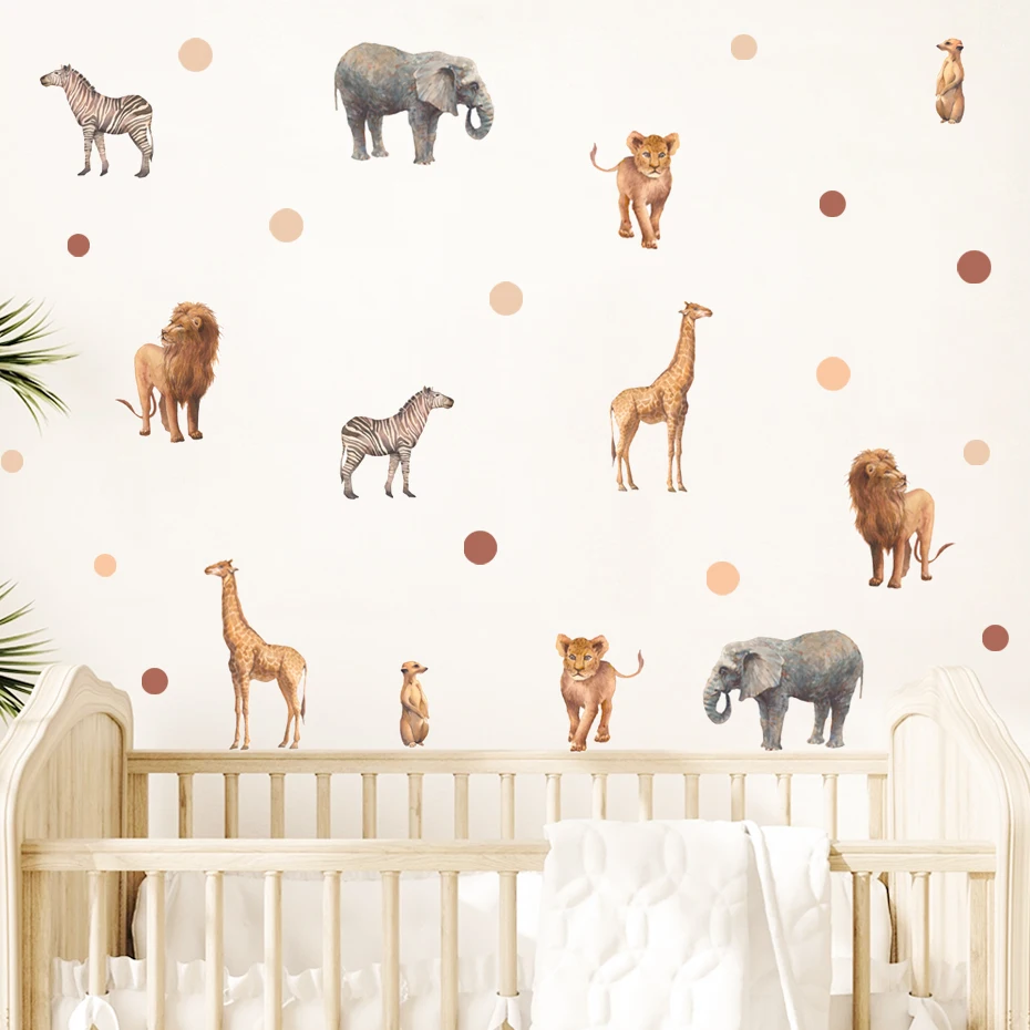 

Boho Cartoon Cute Lion Elephant Polka Dots Wall Sticker for Baby Room Girls Room Children Room Nursery Stickers Home Decoration
