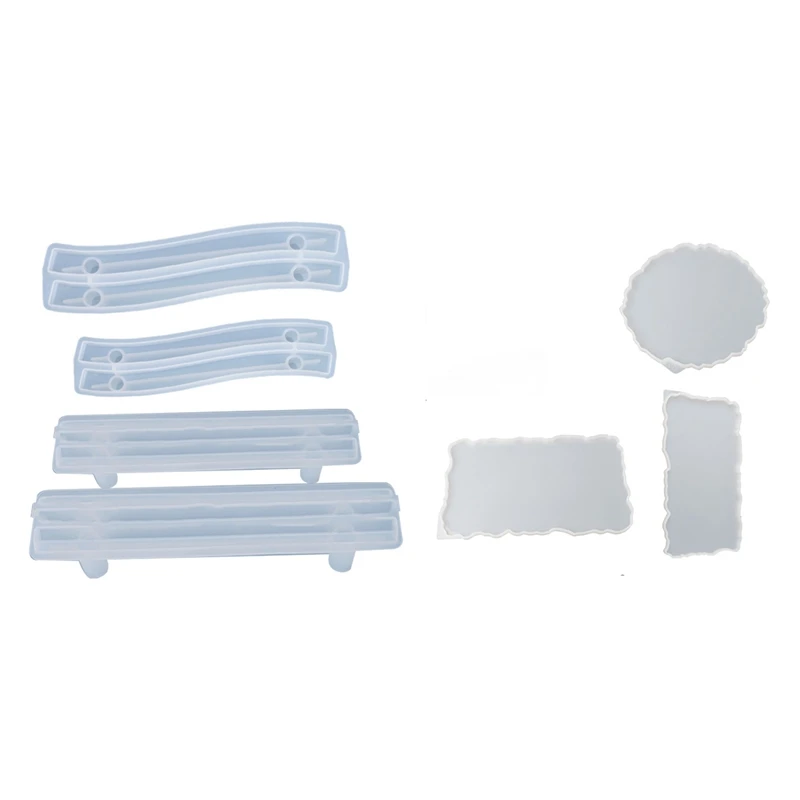 

4Pcs Fruit Tray Handle Accessories Door Handle Silicone Mold With 3Pcs Big Rectangle Round Plate Resin Mold Kit