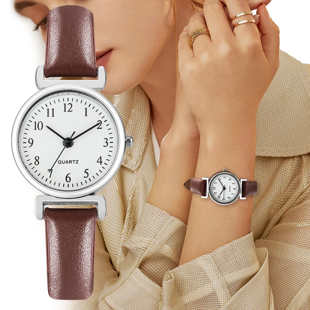 

Vintage White Surface Watch for Women 2022 Hot Selling Advanced Brown Leather Strap Alloy Case Temperament Quartz Lady Watches