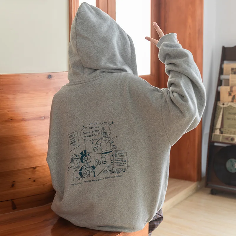 

New cartoon printing zipper cotton cardigan sweater women's spring college style long loose student hoodie
