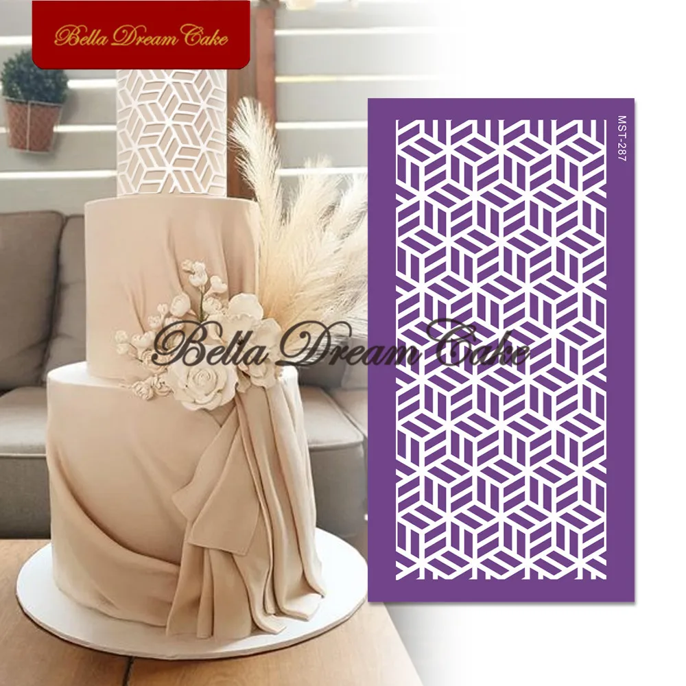 

Geometric Hollow Square Mesh Stencil DIY Royal Cream Fondant Mould Fabric Cake Border Template Cake Decorating Tools Bakeware