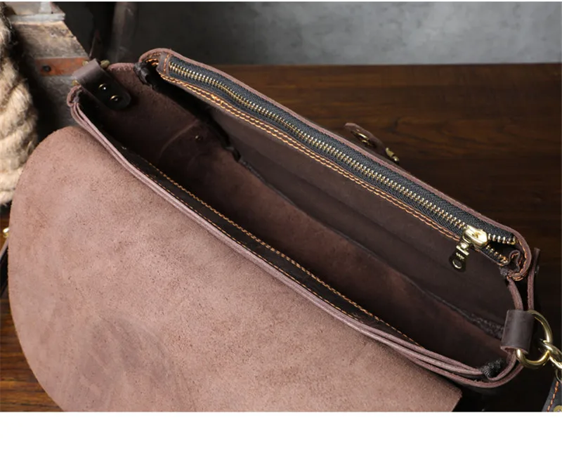 Vintage luxury crazy horse cowhide men's messenger bag handmade outdoor daily work natural genuine leather tablets shoulder bag