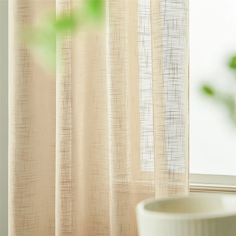 

BILEEHOME Solid Color Linen Thick Sheer Curtains for Living Room Window Treatments Tulles for Bedroom Kitchen Curtains Drapes