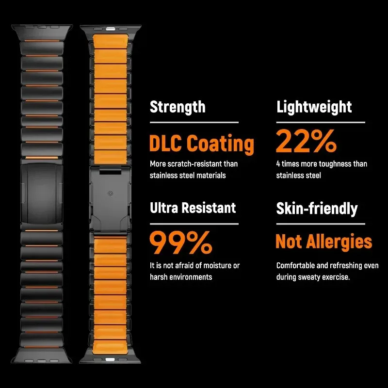 Фото Роскошный титановый силиконовый ремешок для Apple Watch Ultra 3/2 49 мм 46 мм 45 мм 44 мм 42 мм, браслет для Iwatch Series 11 10 9 8 7 6 SE3 №2