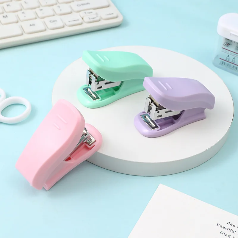 

Macaron Color Mini Stapler Small Multifunctional Wave Pattern Stapler Student Labor-Saving Stapling Machine Students Mini Tools
