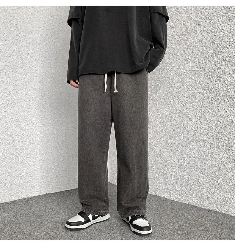 2022 Korea Baggy Wide-leg Jeans Men's Straight Casual Pants Quality Comfortable All-match Trousers Fashion Streetwear M~5XL