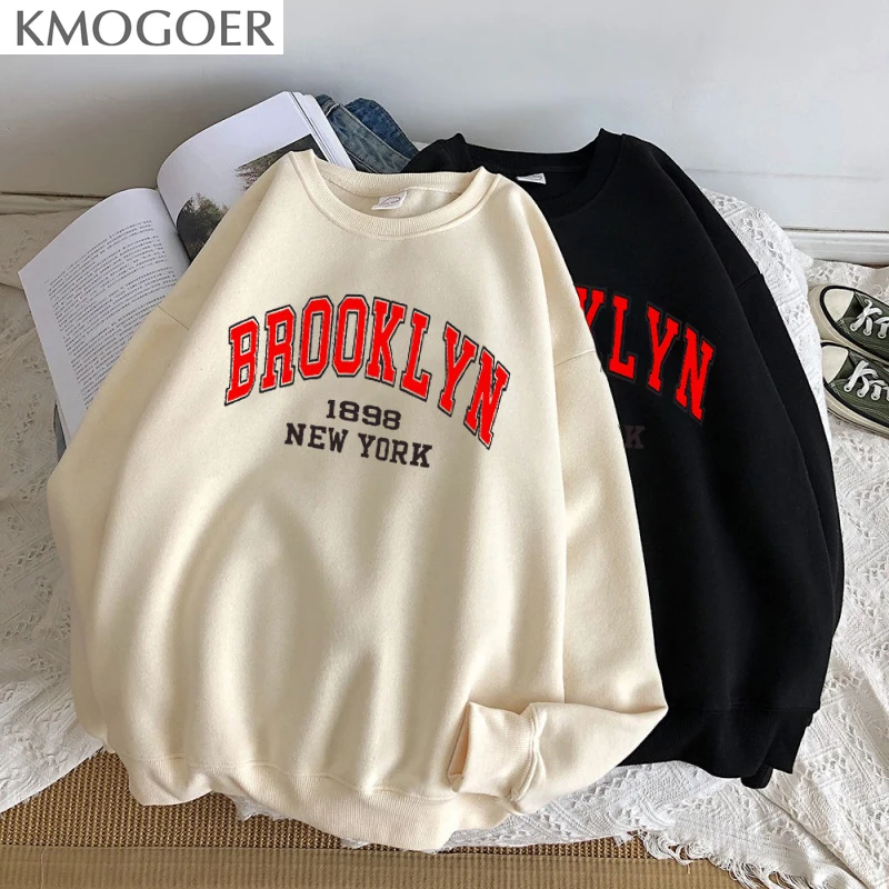 Новые толстовки бархатные зимние женские с капюшоном буквенным принтом Brooklyn 2022