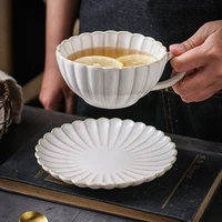 japanese ceramic coffee mug creative chrysanthemum shaped coffee cup saucer set simple retro afternoon tea cup