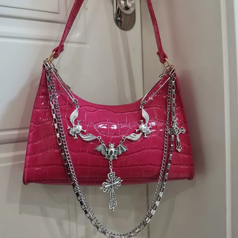 

Y2K Harajuku Women's Bag 2023 Trend Gothic Skull Chains Handbags Female High Street Punk Cross Ladies Shoulder Bags