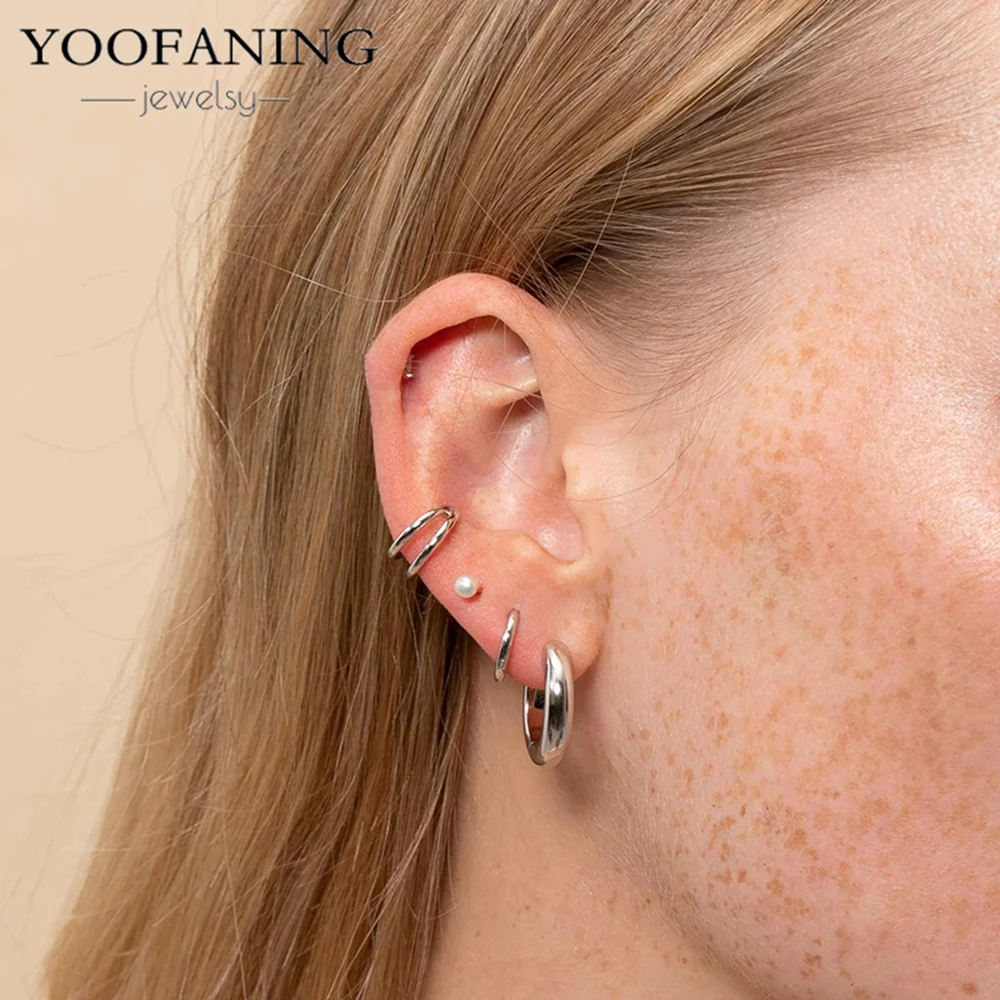 Фото Серьга-клипс YOOFANING с кристаллами циркона, 1 шт., для женщин и унисекс, серьга-кафф для хряща уха, имитация пирсинга, клипса-серьга для пары №4