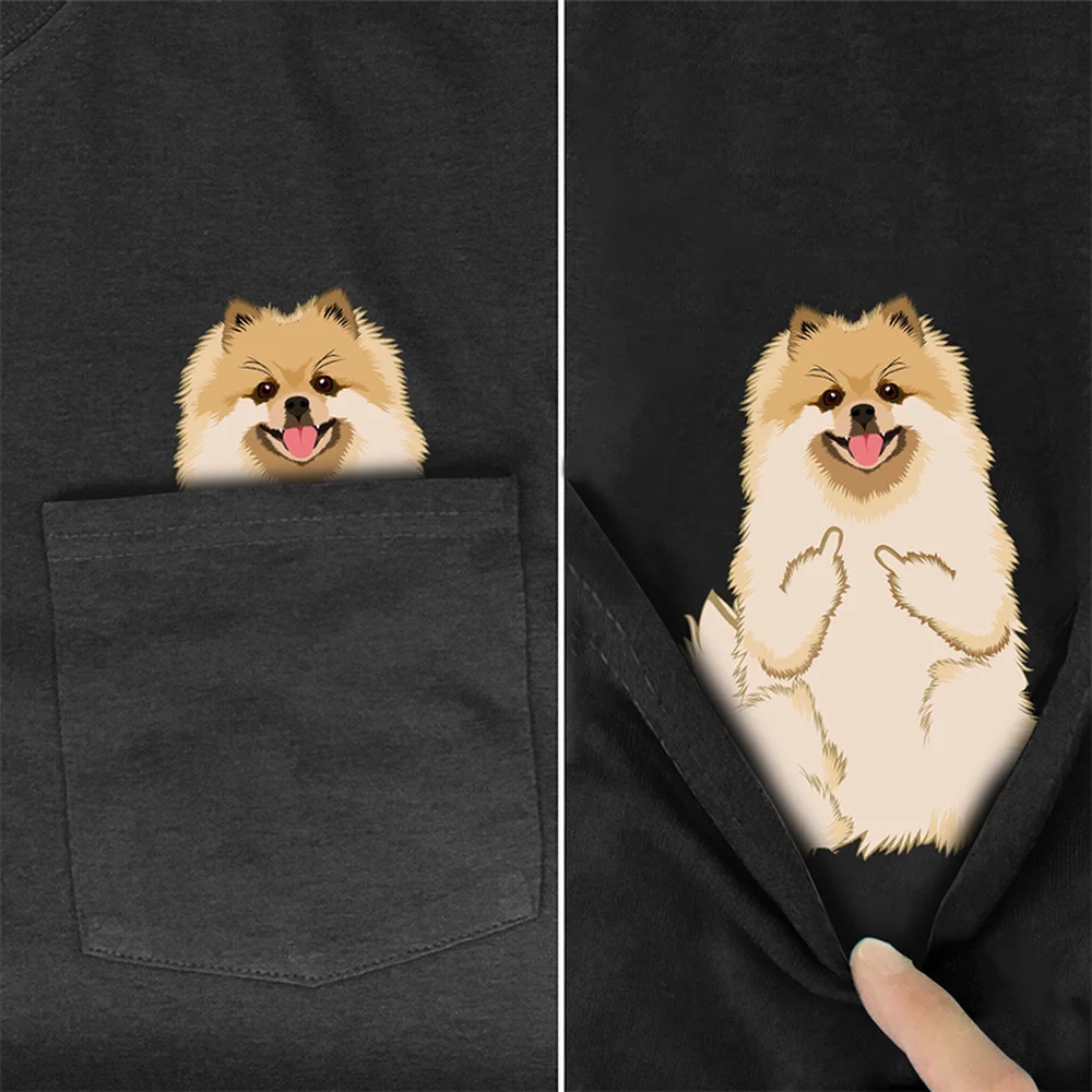 

CLOOCL 100% Cotton T-Shirt Fashion Summer Pocket Pomeranian Print T-shirt Men's for Women Shirts Harajuku Tops Funny Tops & Tees