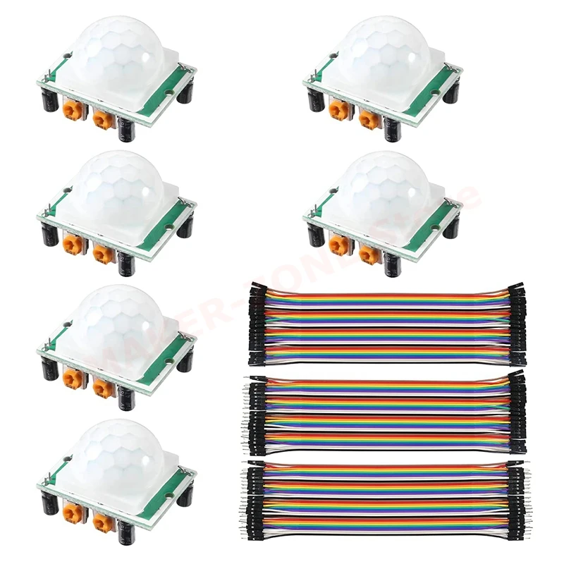 

6pcs HC-SR501 PIR Motion IR Sensor Module Модуль инфракрасного детектора с 40pin Dupont Wires Kit