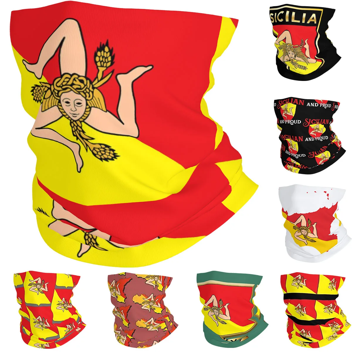 

Italy Of The Sicily Flag Bandana Neck Cover Printed Sicilia Flag Wrap Scarf Balaclava Outdoor Sports Unisex Adult Windproof