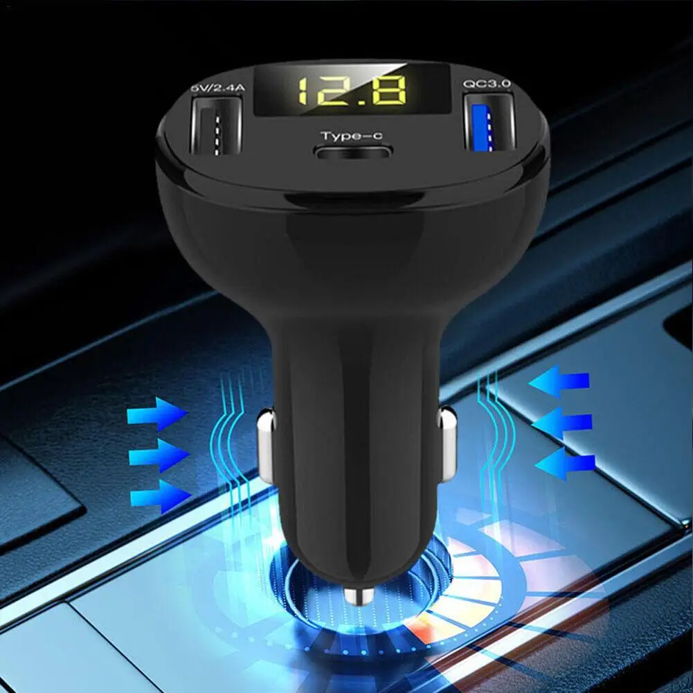 

Type-C USB C QC3.0 QC2.0 Fast Quick Car Charger Voltmeter Battery Capacity Indicator 5V 12V 24V 2.4A 32W Voltage Meter for Phone