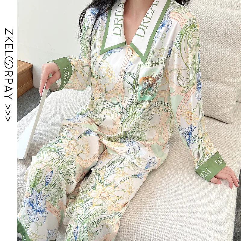Womens Ice Silk Pajamas Pyjamas Set Sleepwear Pijama Pajamas Suit Female Sleep Two Piece Set Women's Loungewear pijama mujer