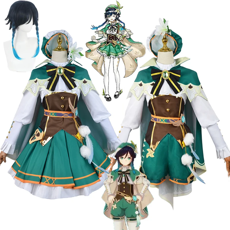 

Костюм для косплея Genshin Impact, парик, шорты, полный комплект, юбка, костюм для игры в искусственное аниме, рождественские костюмы