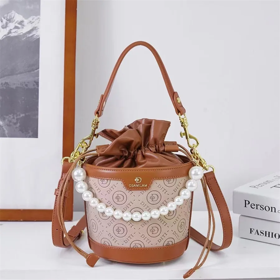 

2023 Trendy Bucket Handbags New Fashion Lady Purse Top Quality Real Leather Women Shoulder Handle Bag