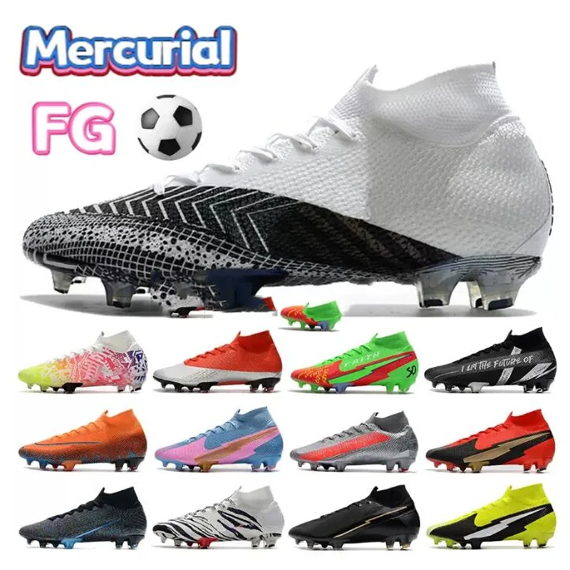 

NEW Mercurial Superfly 7 Elite FG mens Soccer Shoes black white Anthracite laser crimson faith Korea pink cleats football design