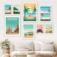 moscow tokyo hawaii london cape town san diego france travel canvas painting maldives islands poster wall art home room decor