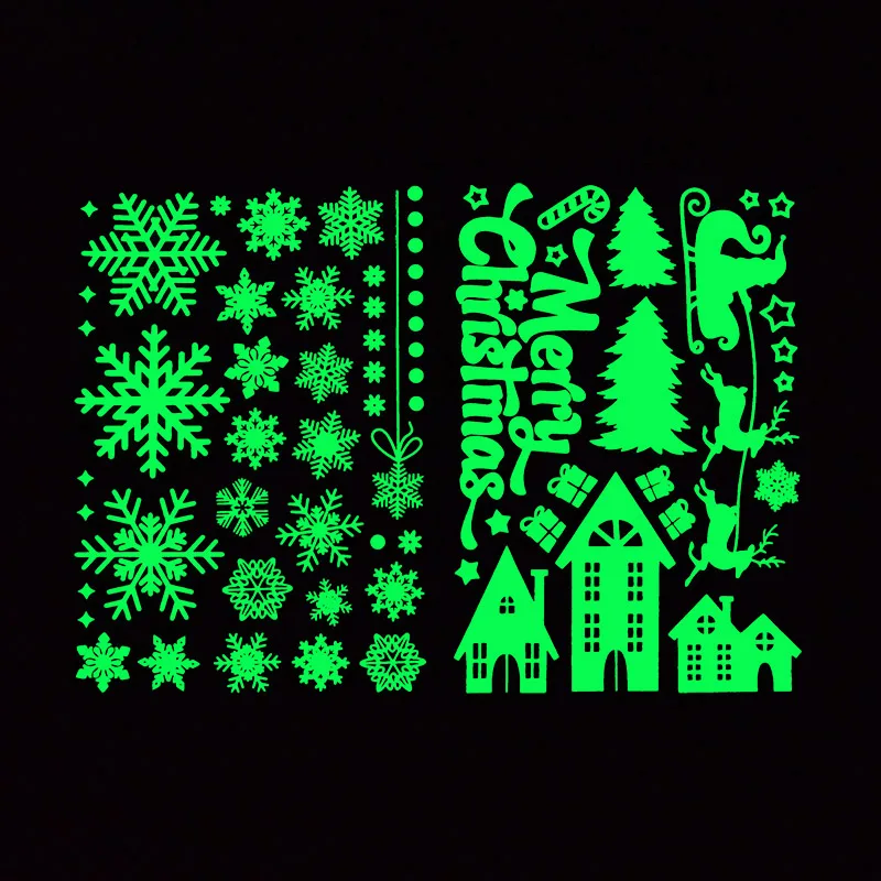 Рождественские Светящиеся В Темноте Снежинки Наклейки На Окна Олени Праздничные