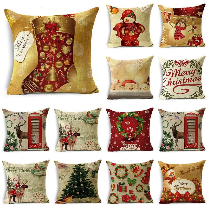 

Christmas Collection Cute Snowman Elk Cushion Cover Linen Square Pillowcase for Bedroom Sofa Decorative 40cm/45cm and 50cm
