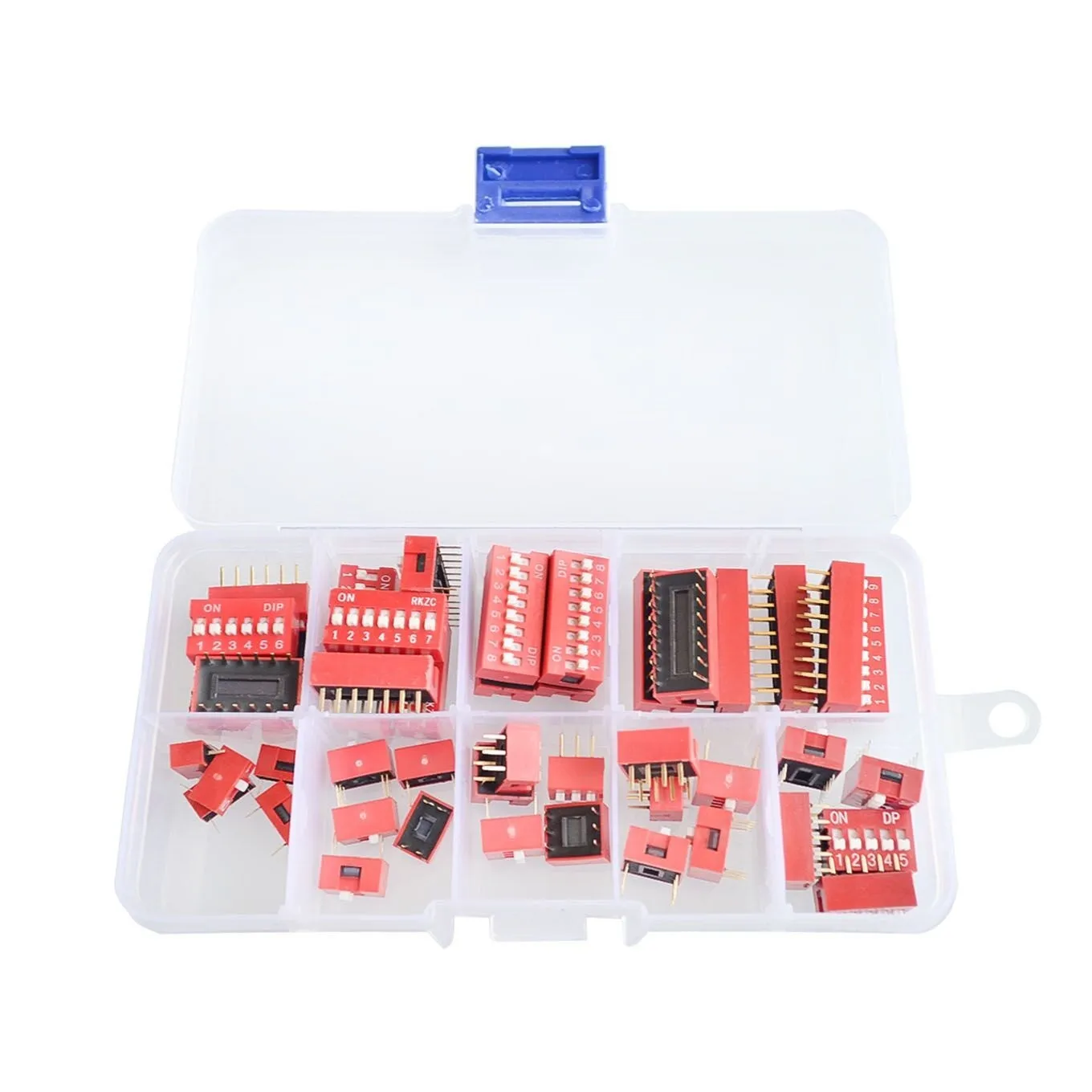 

45PCS/LOT Dip Switch Kit In Box 1 2 3 4 5 6 7 8 9Way 2.54mm Toggle Switch Red Snap Switches Mixed Kit Each 5PCS Combination Set