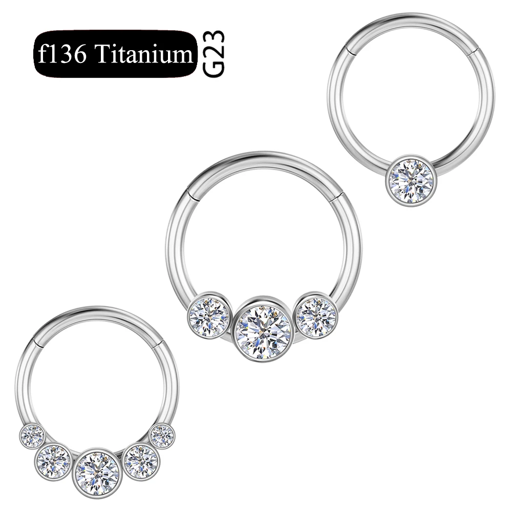

G23 Titanium Nose Ring Zircon Helix Piercing Nez Septum Clicker Hoop Hinged Segment Cartilage 16G Tragus Lip Body Jewelry