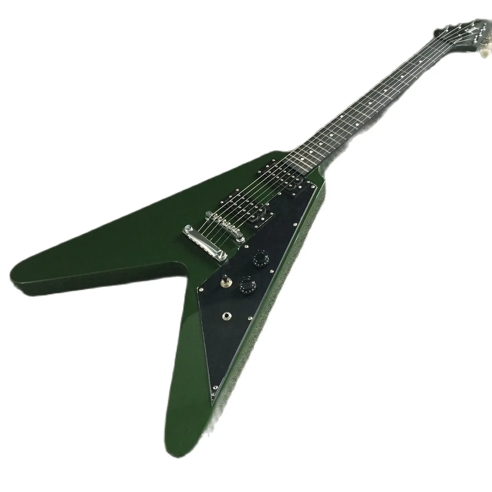 

Army Green Fly V Electric Guitar Ebony Fretboard 6 Strings Body&Neck