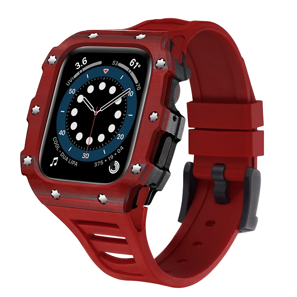 

Luxury 40 41mm 44 45mm Modified Accessories Carbon Fiber Watch Case With Silicone Strap For Apple Watch4 5 6 SE Ceramics Cover