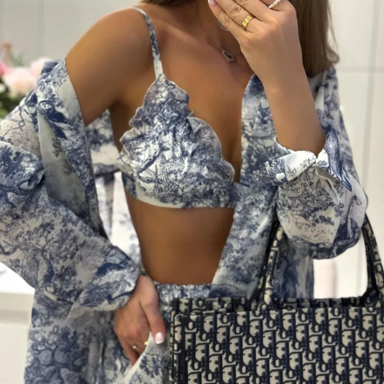 Новинка 2024 женская рубашка шорты на бретельках с китайским чернильным принтом