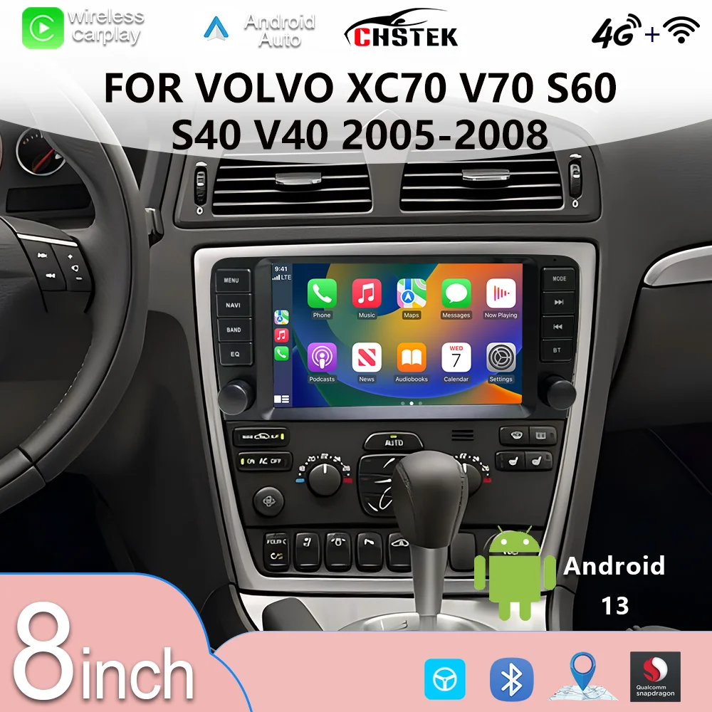 Фото CHSTEK автомобильный Odtwarzacz мультимедийный для Volvo S60 S40 XC70 V70 V40 2005-2009 CarPlay Bluetooth навигация WiFi стерео №1