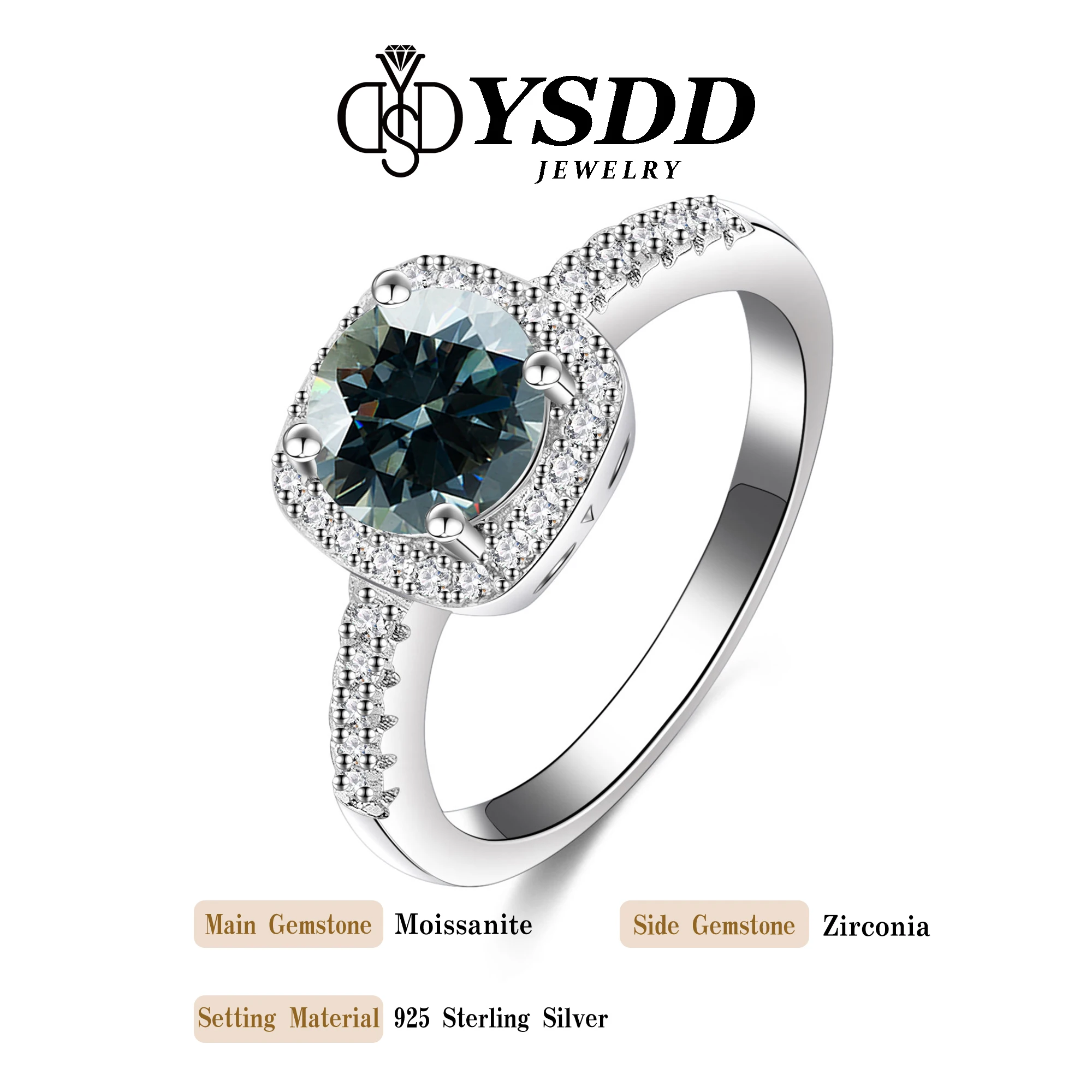 # 306 YSDD натуральное женское кольцо из стерлингового серебра S925 с серым