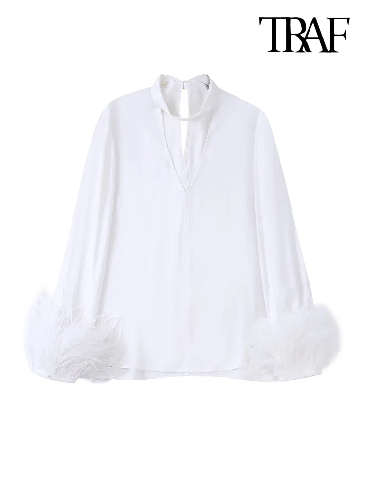 

Блузка женская с перьями, V-образным вырезом и длинным рукавом