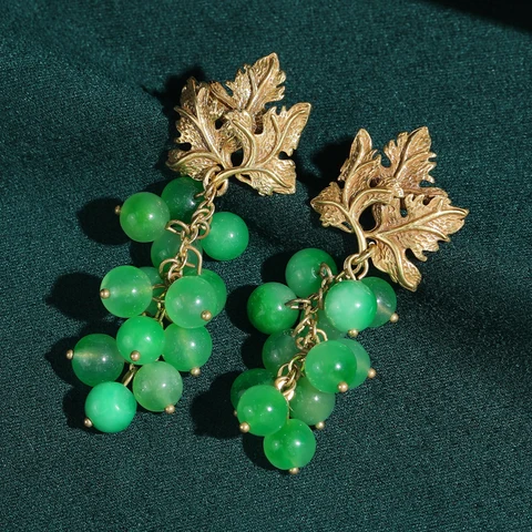 Сережки-капельки STALAIT из меди с зеленым агатом