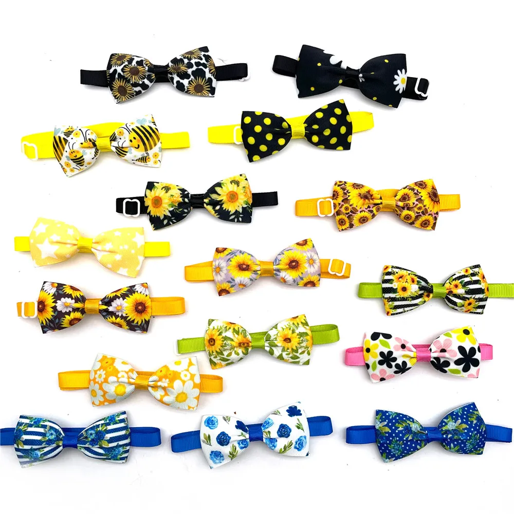 30/50pcs Spring Dog Bow Tie Sunflower Style Pet Supplies Small Dog Bow Tie Pet Dog Cat Bowties Pet Dog Holiday Grooming Products